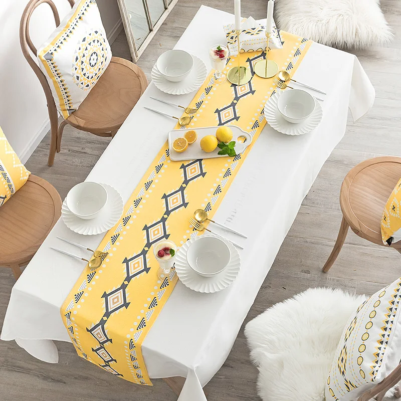 

Fashion Home sample cotton table runner yellow Bohemian lattice pattern Table flag and Placemat table cover