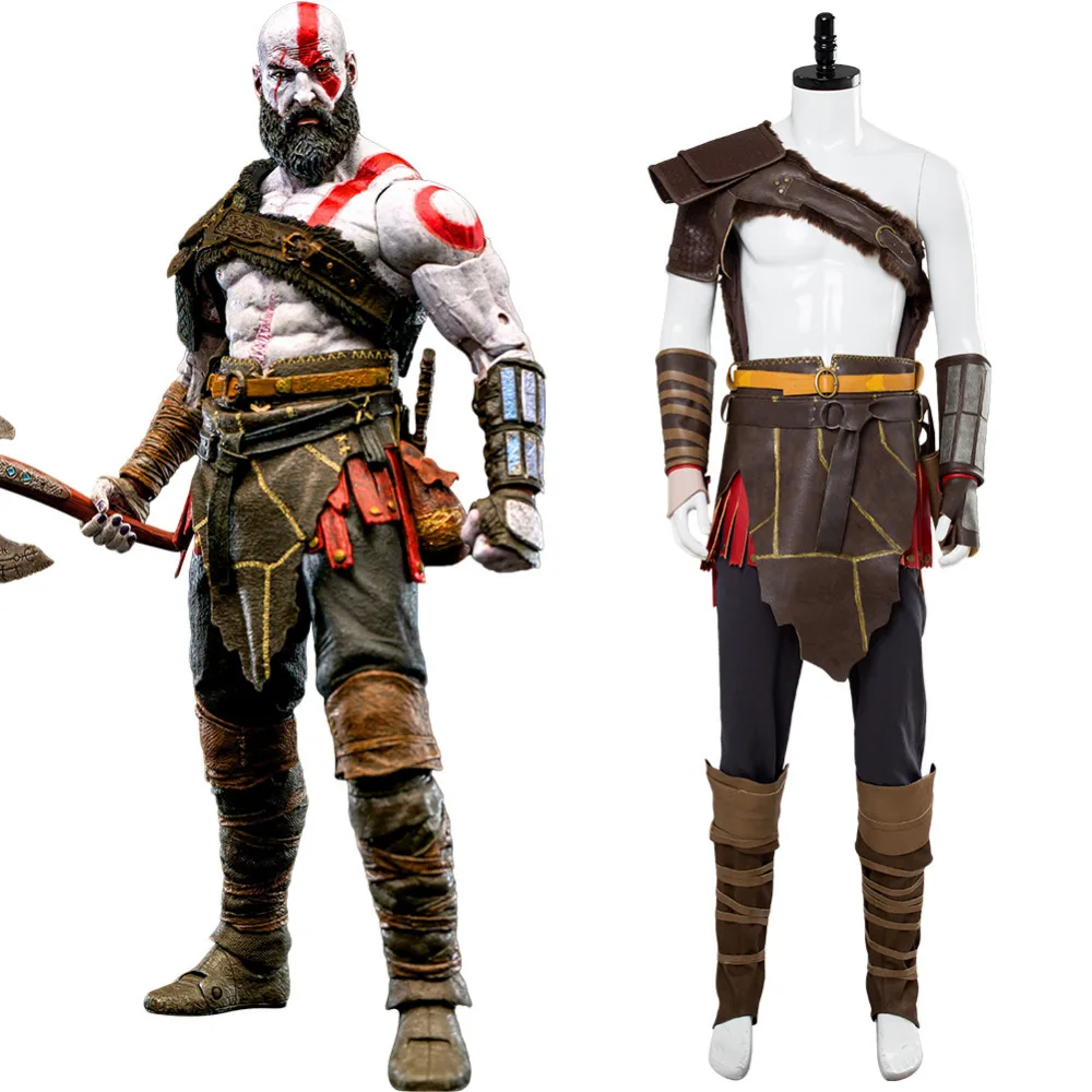 

God of War 4 Kratos Nordic Cosplay Costume Spartan Battle Suit Men Full Set Adult Halloween Costume
