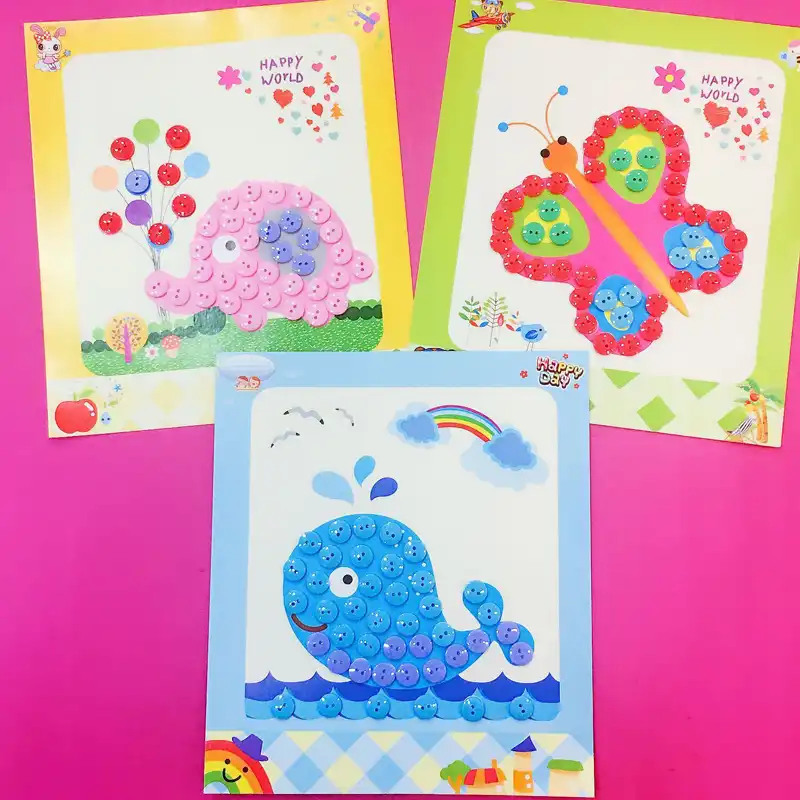 Diy Button Drawing Baby Kids Toys For Children Home Kindergarten Nursery Educational Picture Handmade Buttons Paste Painting Bag Aliexpress