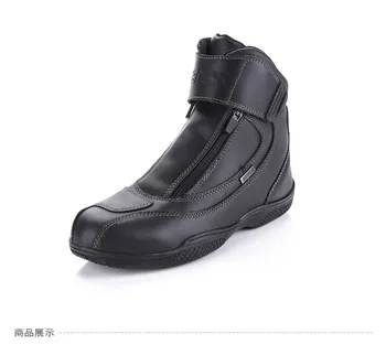 

Motorcycle Boots Genuine Cow Leather Waterproof Street Moto Racing Boots Motorbike Chopper Cruiser Touring Riding Shoes