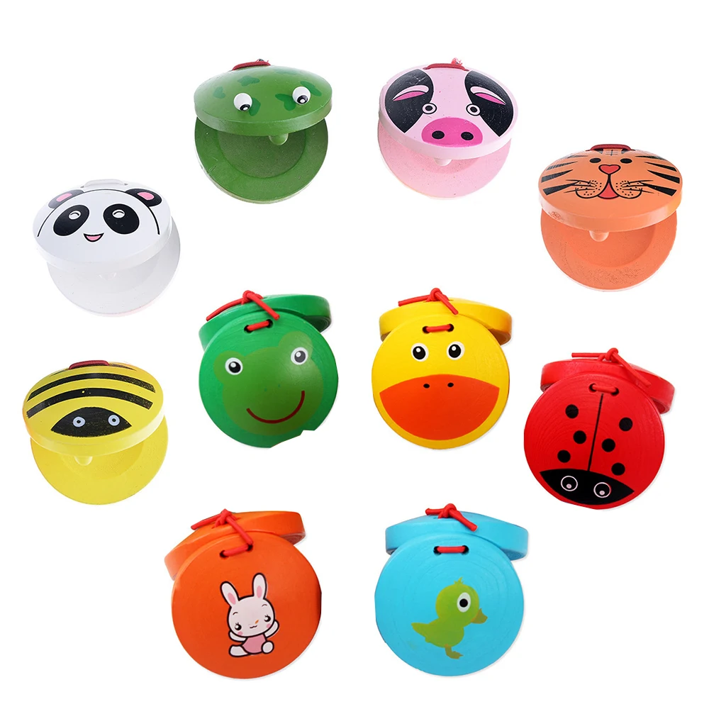 

1 Piece Cartoon Castanets Kids Baby Wooden Castanet Clapper Handle Musical Instrument Toy Preschool Early Educational Toy