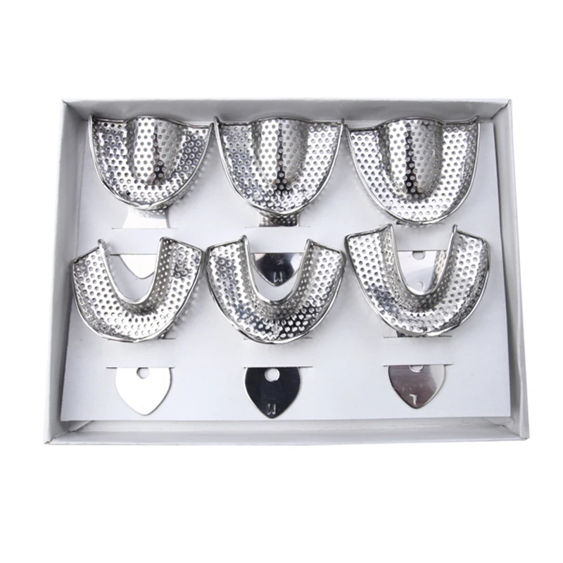 6 pcs/box Stainless Steel Impression Trays Autoclavable Dental Teeth