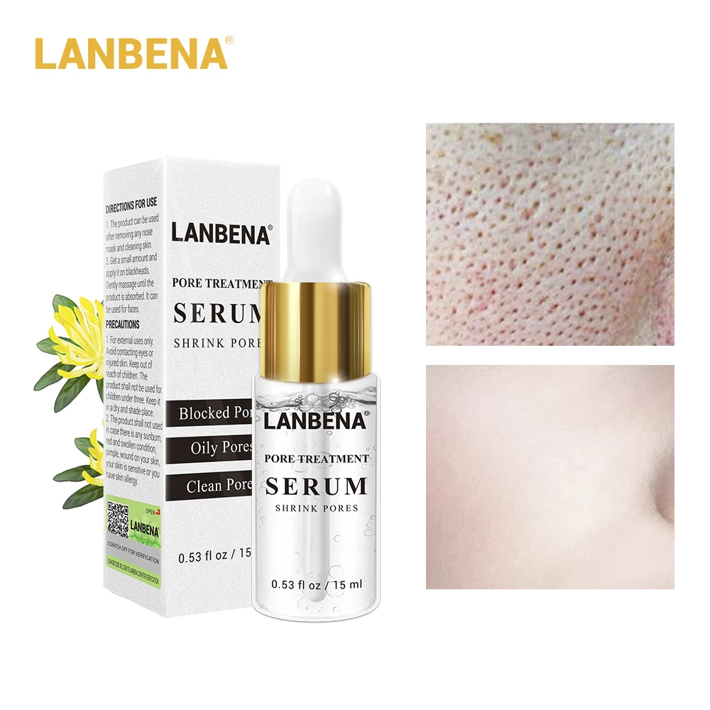 

LANBENA Pore Treatment Serum Shrink Pores Blackhead Remover Acne Spots Hyaluronic Acid Vitamin C Face Essence Skin Care 15ml#