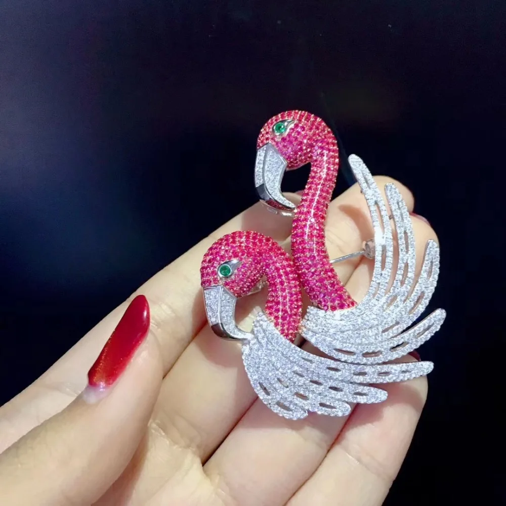 Брошь из серебра 925 пробы с фианитами|brooch pins|fashion brooches pinsflamingo brooch |