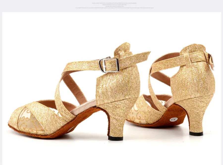 Ladingwu/Блестящая и кружевная обувь для латинских танцев; женская обувь для сальсы; цвет золотистый, черный; Обувь для бальных танцев; женские сандалии для танго; 7,5 см