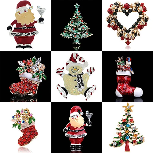 

Women's Snowman Boot Wreath Santa Rhinestone Enamel Brooch Pin Christmas Gift