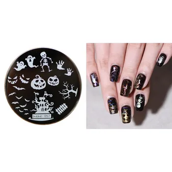 

HOT 1Pcs Nail Art Image Stamp Stamping Plates Halloween Pumpkin Ghost Bats Template Hehe Series 057 Manicure Stencil Tools