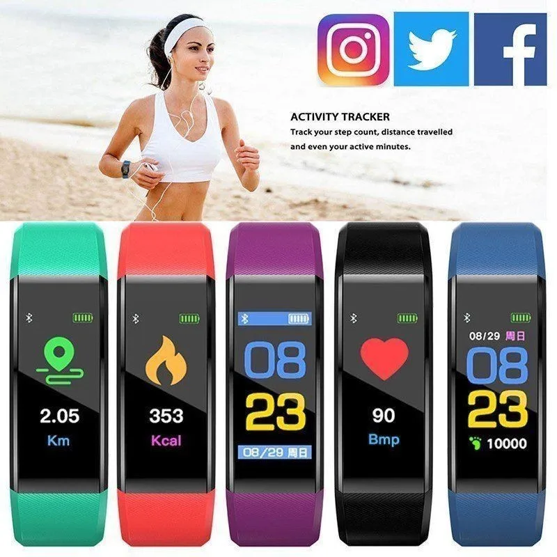 

Sports Pedometer Smart Bracelet Heart Rate Blood Pressure Monitor Watch Fitness Running Walking Tracker Step Counter Wrist Band