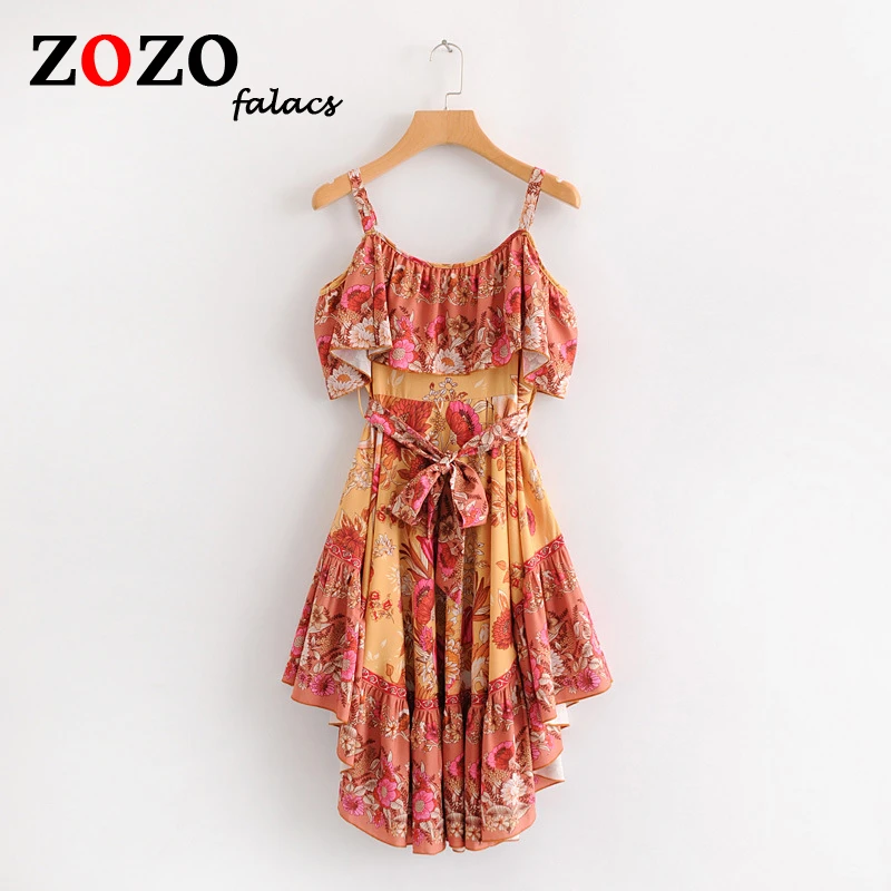 Falacs Zozo D Ete Mode Sexy Club Boheme Plage Casual Prairie Chic Asymetrique Imprimer Ceintures Arc Slash Cou Mini Robes Aliexpress