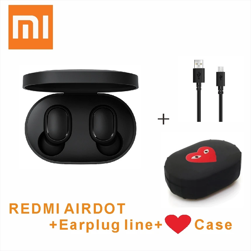 Xiaomi Redmi Airdots TWS Bluetooth наушники стерео бас BT 5,0 Eeadphones с микрофоном Handsfree наушники AI управление IPX4 - Цвет: CN  heart red case