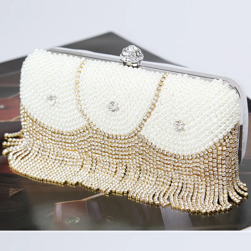 Western rhinestone handmade beaded dinner bag pearl diamonds party bag 2017 new women minaudiere