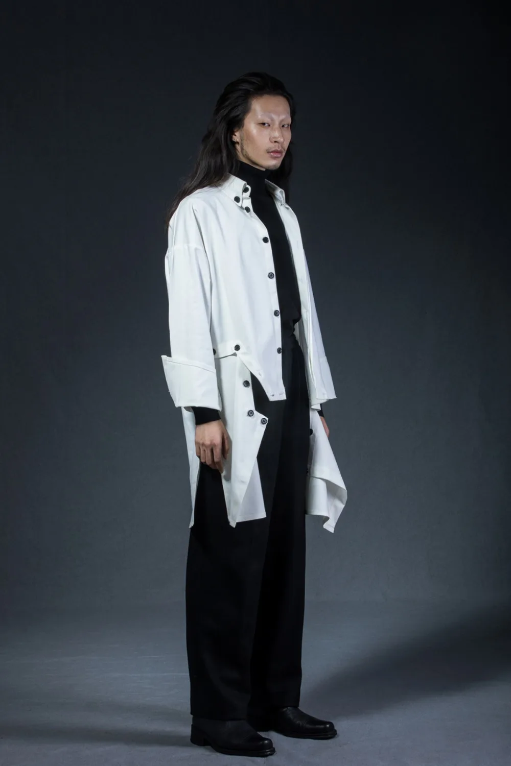 

S-5XL 2019 Men's clothing Hair Stylist Personality Long shirt with black and white neutral deformation plus size Singer costumes