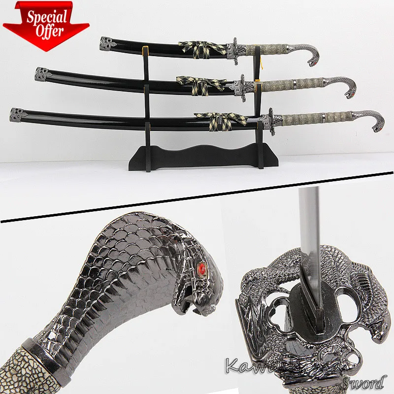 3PCS/Set Decorative Sword Snake Head Japanese Samurai Swords With Stand