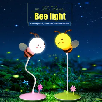 

LED Night Light Lamp Cute Bee USB Charging Rechargeable Portable for Bedroom Bedside CLH@8