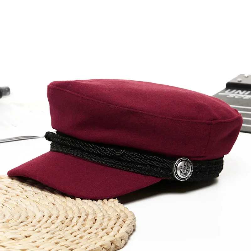 Wine Women Baseball Cap Hats For Women Winter Octagonal Fashion French Wool Baker's Boy Hat Cap Female Black Streetwear Caps - Цвет: Wine