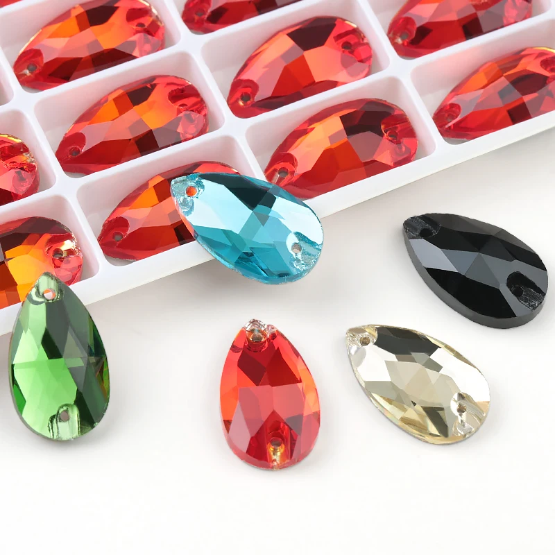 

11*18mm 36Pcs/bag Droplet Silver Base 2 Holes Sew On Rhinestones Sewing Crystal Rhinestone Stone for Garment Jewelry