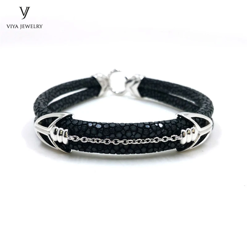 Pure Silver Material Classic Arrow Hardware Bracelet With Black