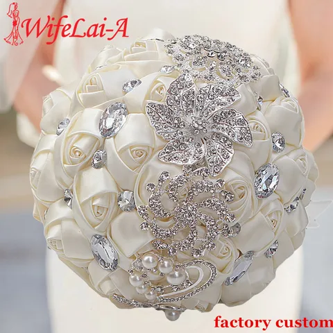 Buquê de Casamento Feitas à Mão Dama de Honra Buquê de Casamento de Casamento Artificial Wifelai-a Flores Strass Cristal de Casamento W228