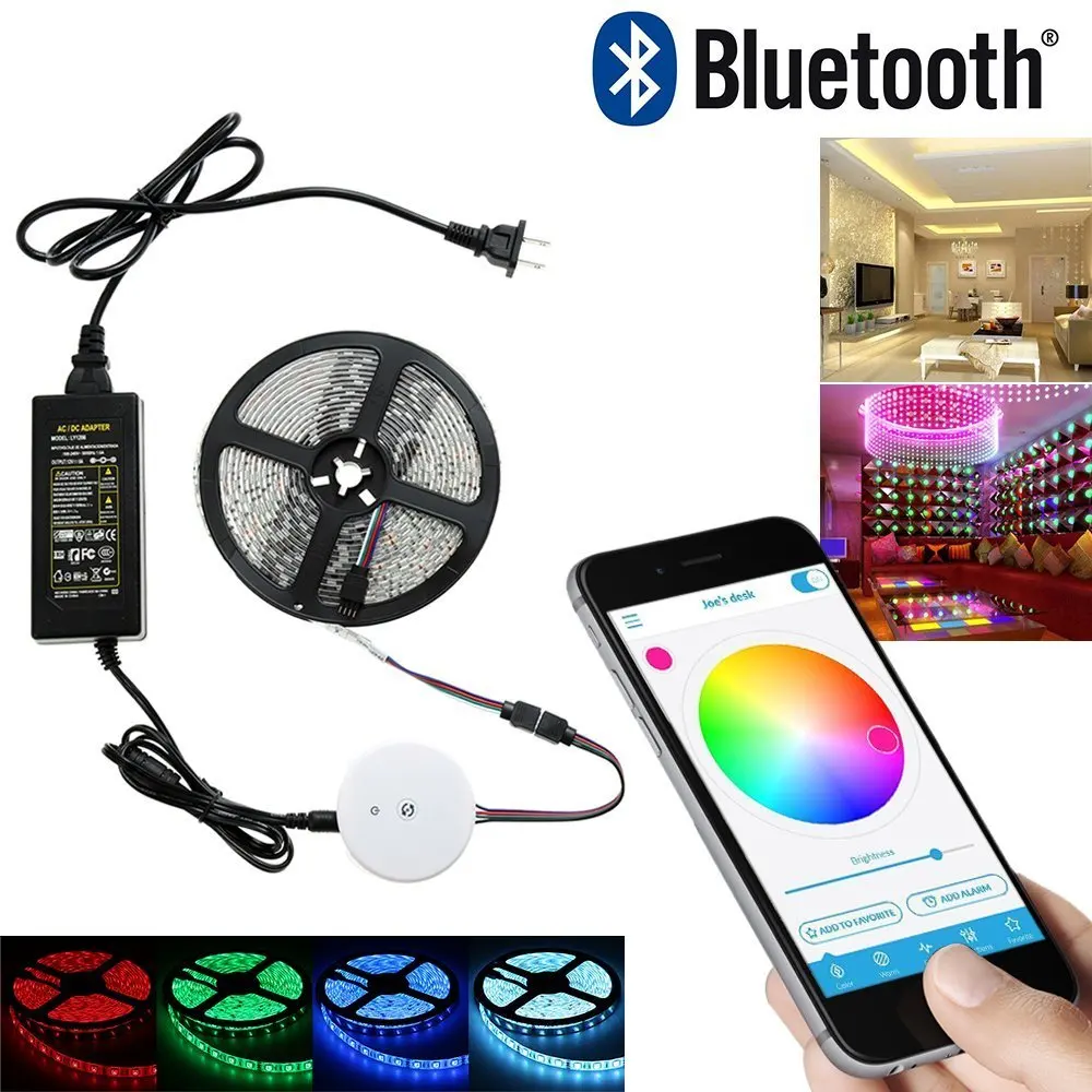 DIY APP החכם Bluetooth RGB הוביל בקר + 5 M RGB LED רצועת אור להגדיר + 12 V 5A כוח מתאם עבור iPhone, אנדרואיד, שליטת טלפון