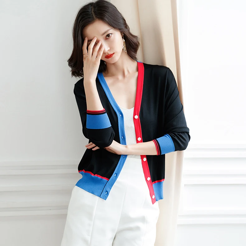 Women Knitted Cardigan Sweater Korean Style Jacket 2019 Autumn New Female Breathable V-neck Long-sleeve Single-breasted Sweaters (1)
