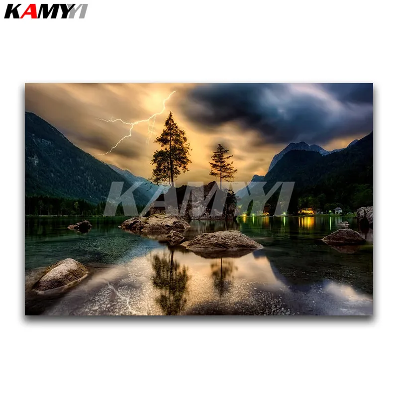 

DIY 3D Diamond painting landscape Full Diamond mosaic lightning Full Square Diamond embroidery Cross stitch riverside