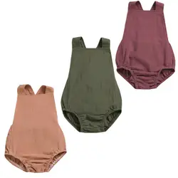 Для младенцев; для девочек и мальчиков комбинезон с низким вырезом на спине одноцветные подтяжки Одежда для новорожденных летние ползунки