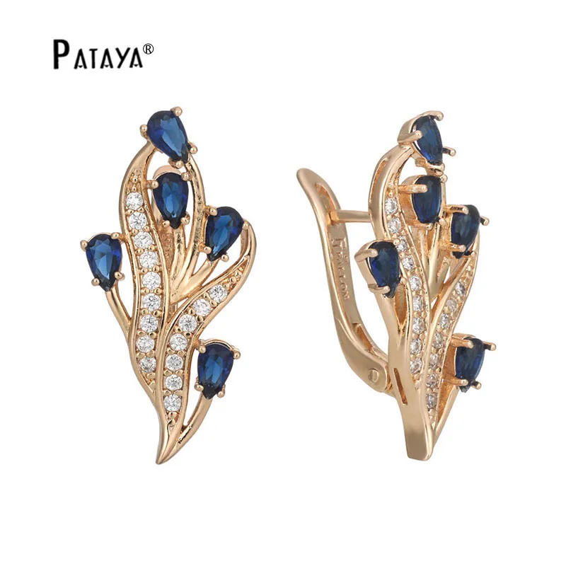PATAYA Trendy White Blue Long Earrings 585 Rose Gold Leaf Design Natural Zircon Eardrop Jewellery Women Wedding Vintage Earring PATAYA Trendy White Blue Long Earrings 585 Rose Gold Leaf Design Natural Zircon Eardrop Jewellery Women Wedding Vintage Earring