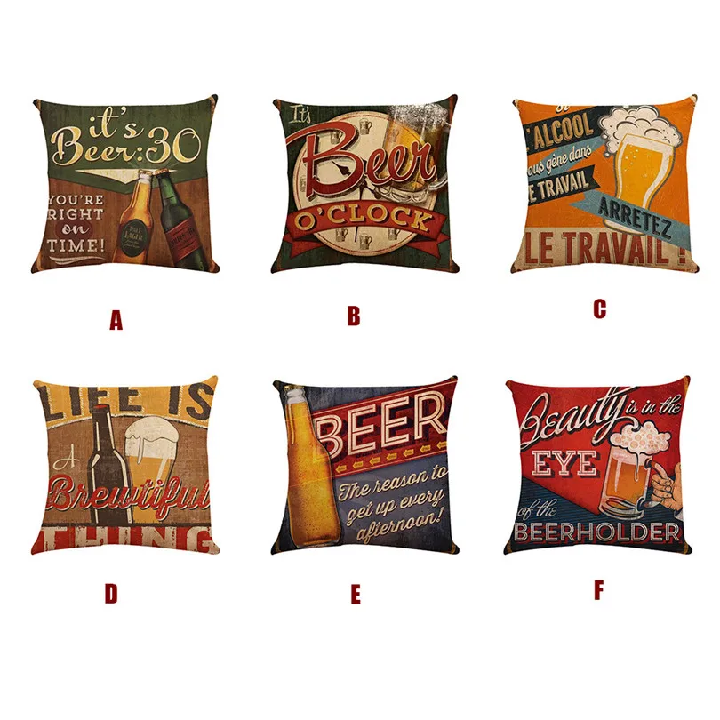 Beer Letter Flax European Style Mixed Cushion Cover Sofa Bed Seat Case Decoration gift Cushion Covers Home Decor #4A15 (6)