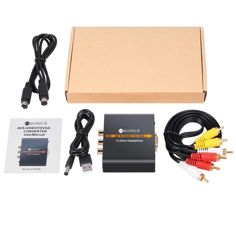 Композитный преобразователь Neoteck из сплава 3RCA AV CVBS с S Video на VGA адаптер Upscaler 720P/ 1080P