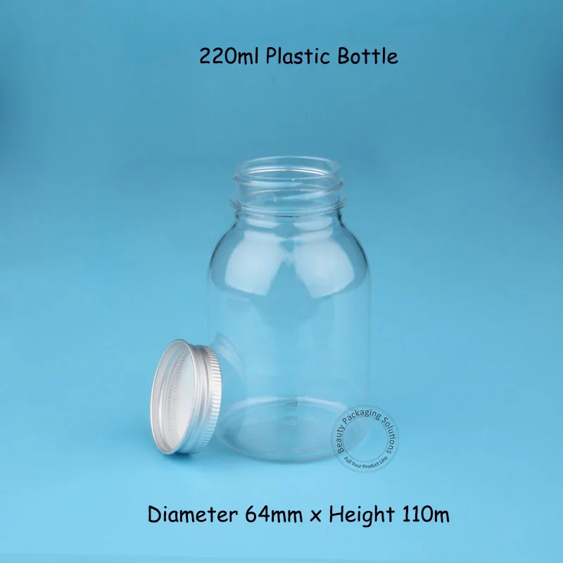 

24pcs/Lot Plastic 220ml PET Bottle With Aluminum Cap Cosmetics Bath Salt Pot 220cc Milk Pot Refillable Container Packaging