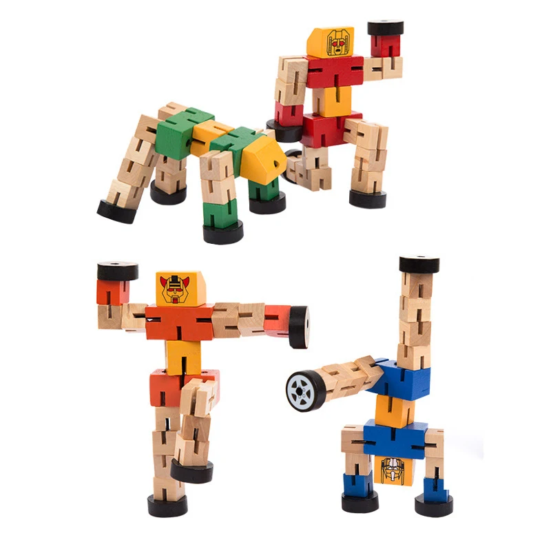 Wooden Transformation Robot Cars Montessori DIY Toy Action Figure Robot Kids Adult Sensory Fidgit Antistress For Autism ADHD