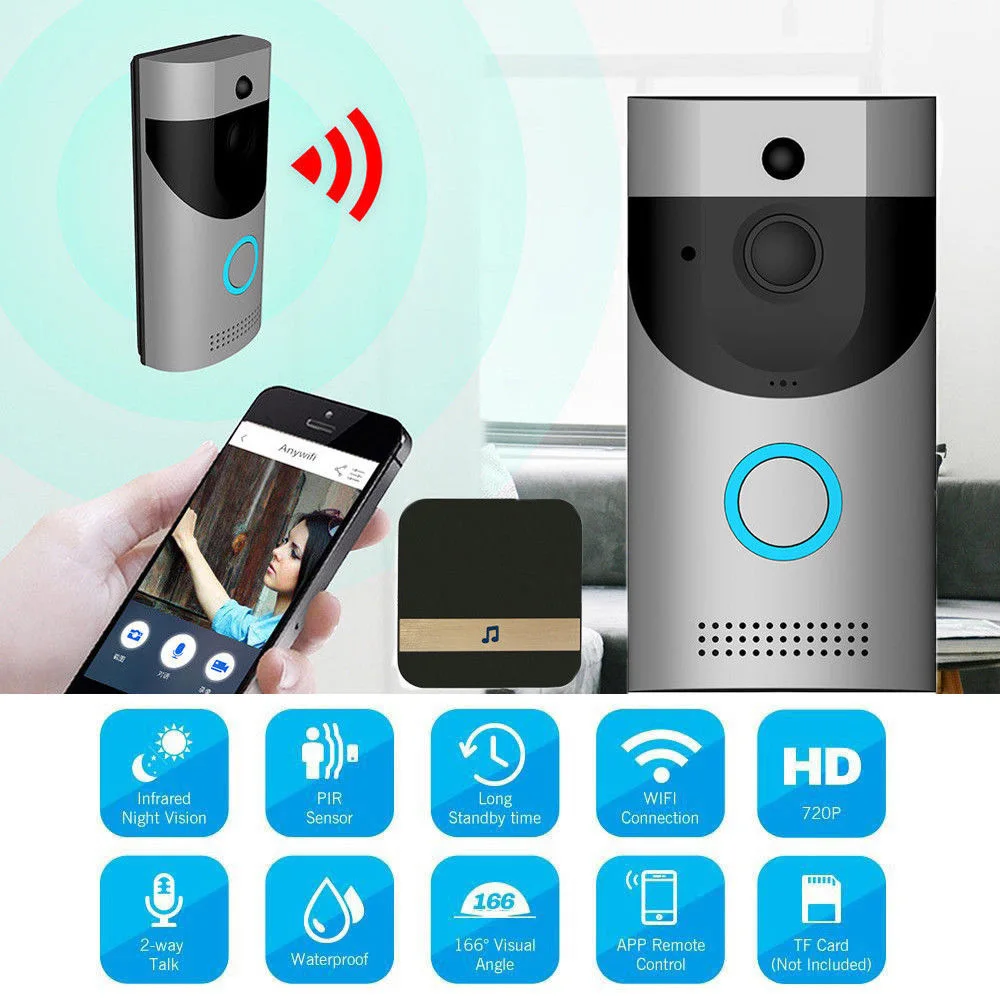 Doorbell Camera Wifi 720p Video Ring Doorbell With Chime Night