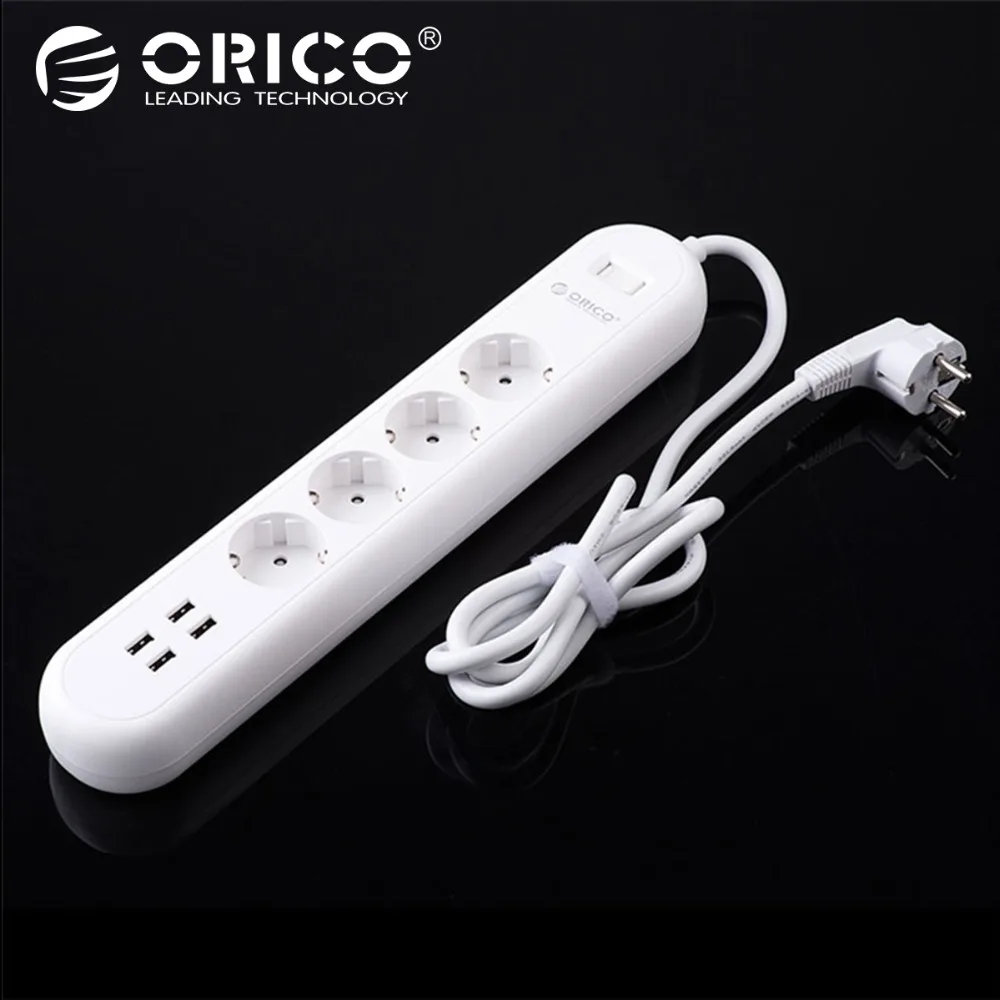 ORICO Smart USB Power Strip Socket EU Plug Overload Switch Surge Protector 4 Outlet with USB Charger 4 Ports-1.5M Power Cord ORICO Smart USB Power Strip Socket EU Plug Overload Switch Surge Protector 4 Outlet with USB Charger 4 Ports-1.5M Power Cord