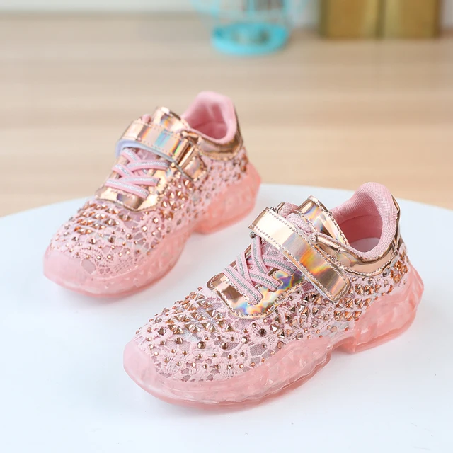 US $13.10 Spring Summer Style Girls Breathable Lace Fashion Sneakers Shoes Kids Rhinestone Non-Slip Rubber So