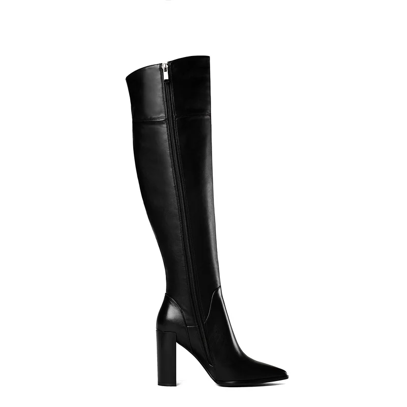 Femme Bout Haute Nouvelles Véritable En Genou Le Femmes Zipper Chaussures Bottes Black D'équitation Pointu Cuir Facndinll Beige Noir À S Sur Hauts; Talons qwU6W8nf