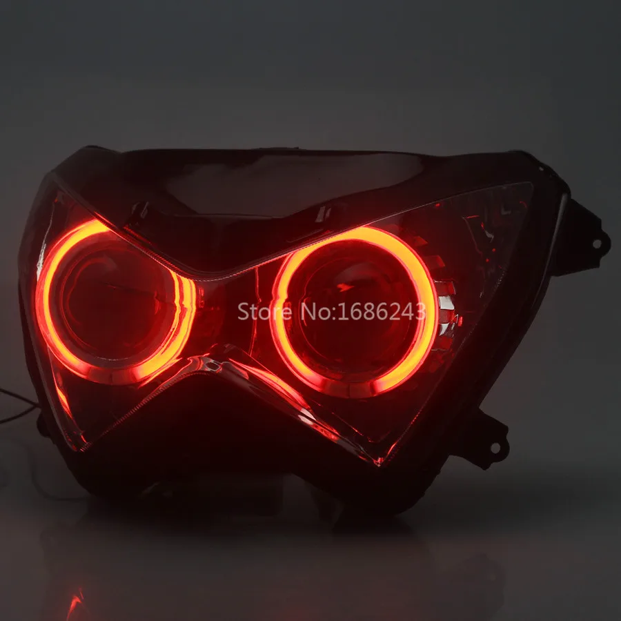 Красные ангельские глазки HID фары в сборе Высокий/Низкий Луч Для Kawasaki Z800 Z250 Z300