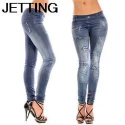2016 Осенние элегантные тонкие джинсы имитация леггинсов длиной до щиколотки потертые отверстия средней талии обтягивающие леггинсы