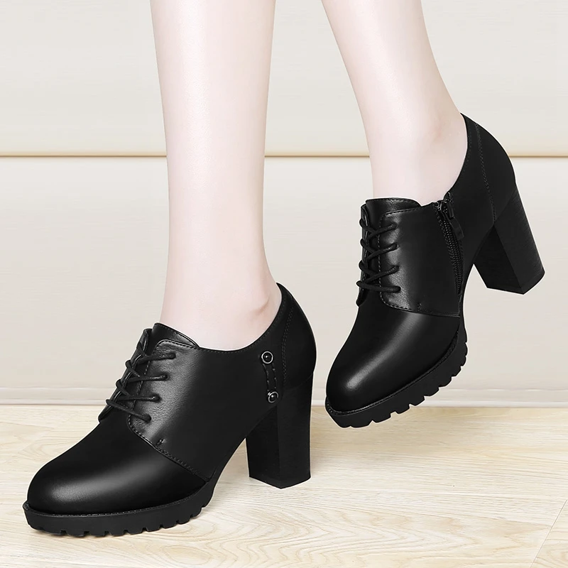 

MYCORON 2018 Luxury Brand Women Boots New Autumn Winter Leather Women Shoes With High Heel Lace-Up Ankle Boots Schuhe Damen