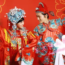 Дэн Китайский Свадебный костюм ТВ играть сценический костюм тиары Phoenix Жених и невеста полные комплекты+ украшение для волос, комплект