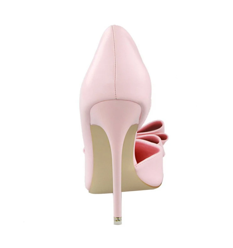 BIGTREE/женские туфли-лодочки для отдыха на высоком каблуке; модная обувь с бантом-бабочкой; свадебные туфли с острым носком; женская обувь на каблуке для невесты; цвет розовый, белый