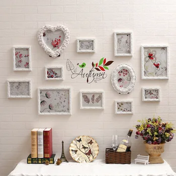 

White Europe Style Picture Frames Sets Romantic Foto Quadro Frame Moldura Marcos De Fotos Resin For Hanging On Wall 12 PCS/Set