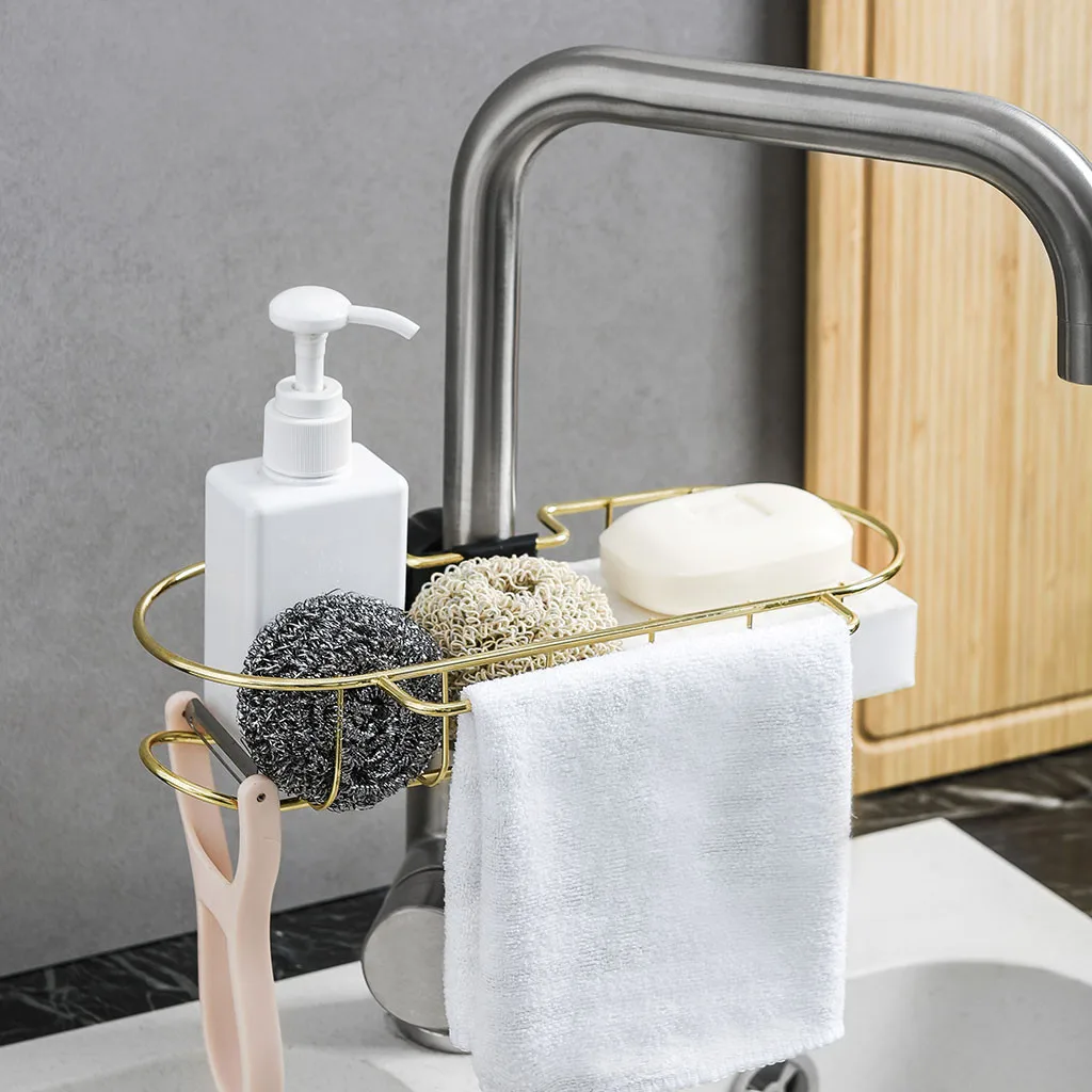 

Bathroom Organizer Kitchen Faucet Storage Rack Creative Adjustable Storage Rack Hanging Basket Household Items Bathroom Storage