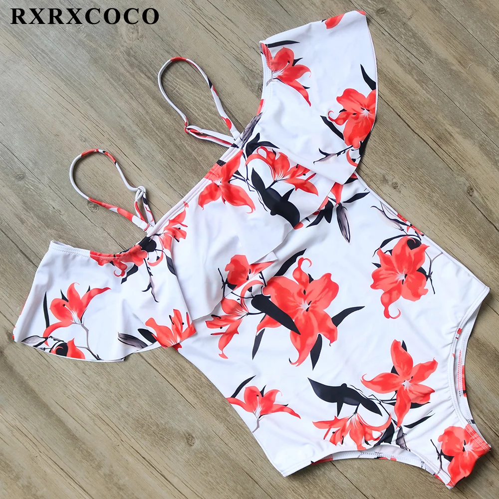 

RXRXCOCO Push Up Swimwear Women One Pieces Swimwear Flower Printed Monokini 2017 Sexy Bandage Bathing Suit Summer Beachwear