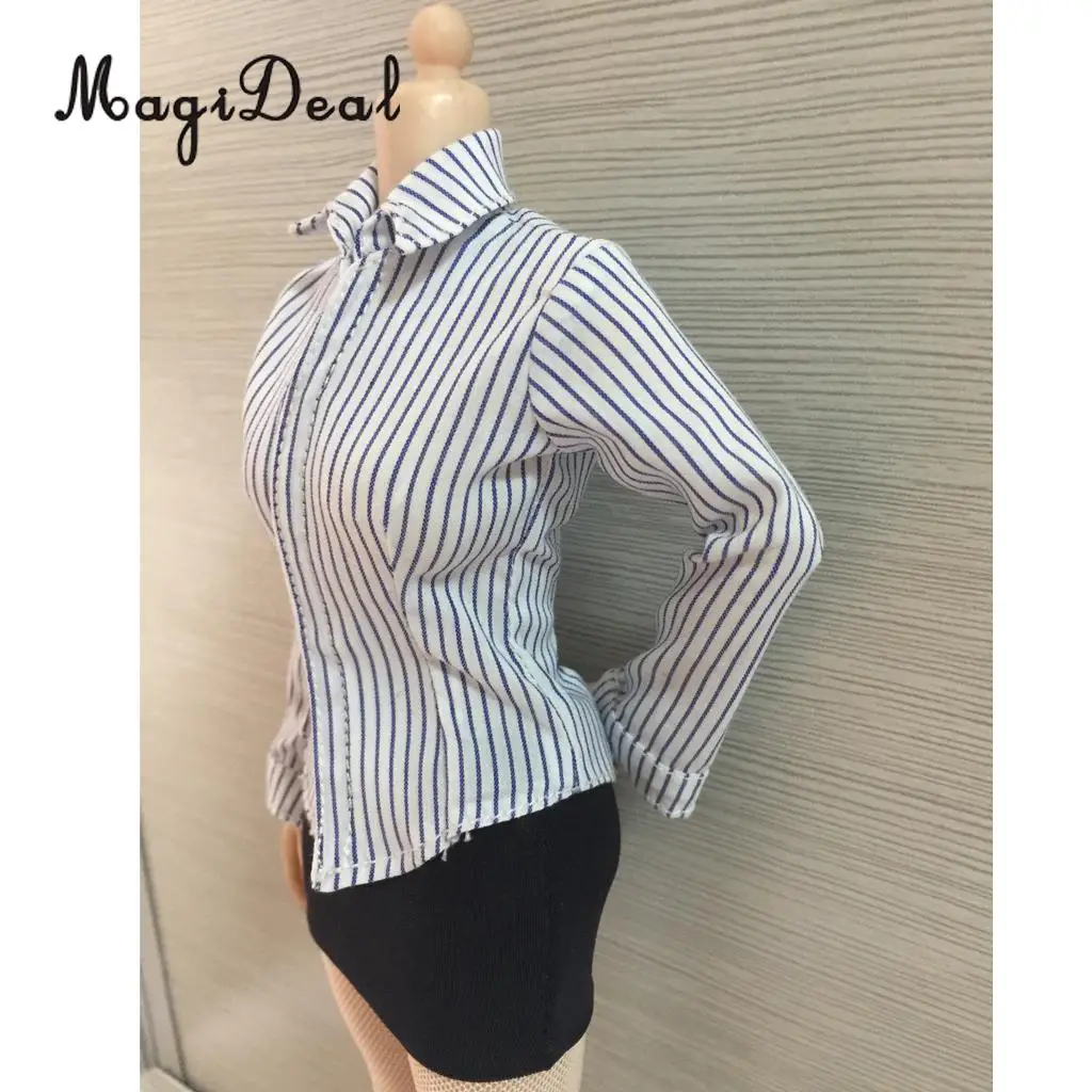 Fashion 1:6 Striped Shirt Mini Skirt Dress Stockings Underwear Business Set for 12 Inch Female Action Figures Body Dolls Acc