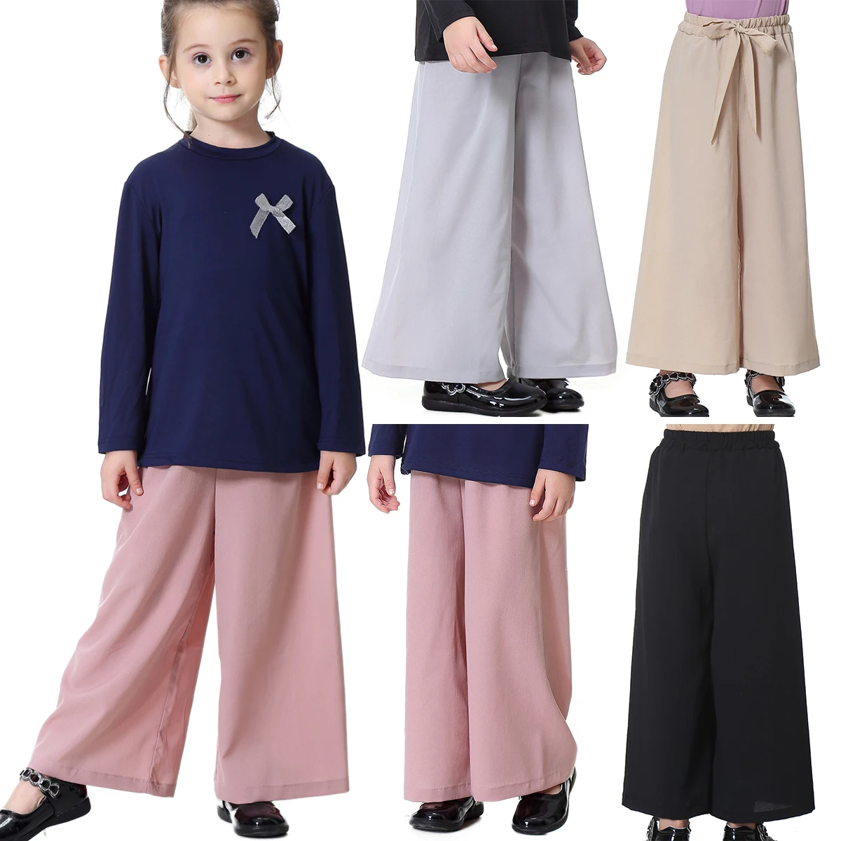 Wide Leg Trousers Childrens Pants Summer Spring Casual High Waist Solid Color Linen Blends