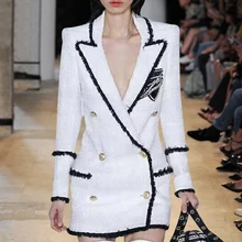 Куртка средней длины Женская осень и зима белый маленький аромат v-образный вырез двубортная весенняя и осенняя куртка