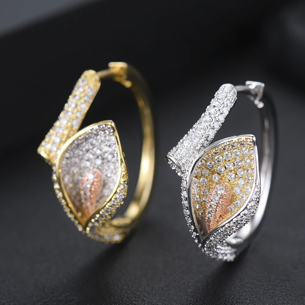 

Gorgeous boucle d'oreille femme Calla lily Flower Hoop Earrings Cubic Zirconia brincos Fashion Jewelry Enamel Top Quality CZ