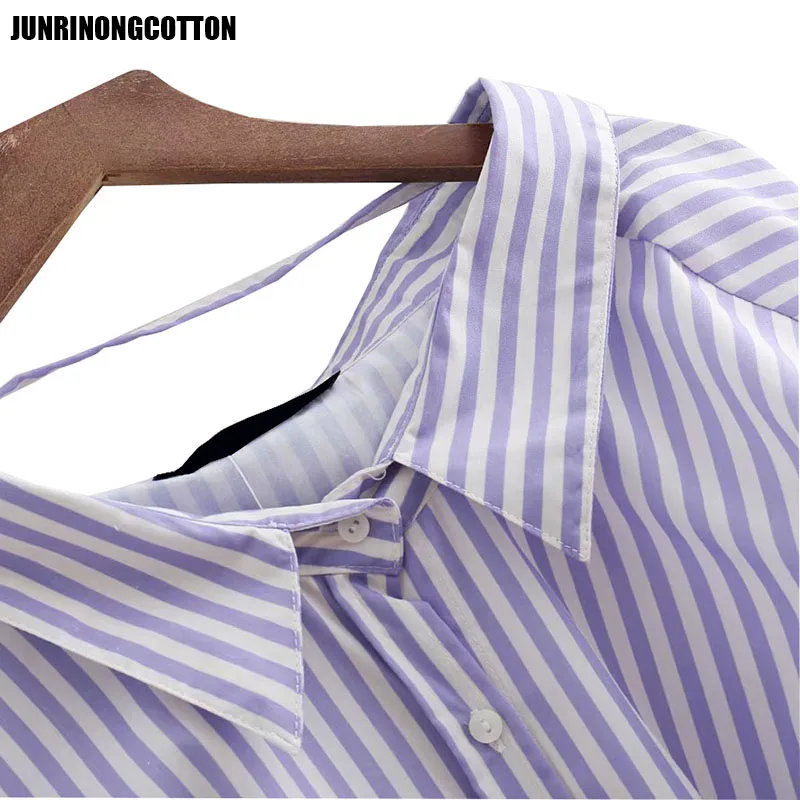 JUNRINONGCOTTON Полосатый печати с рукавами летучая мышь платье для женщин High Street Модная
