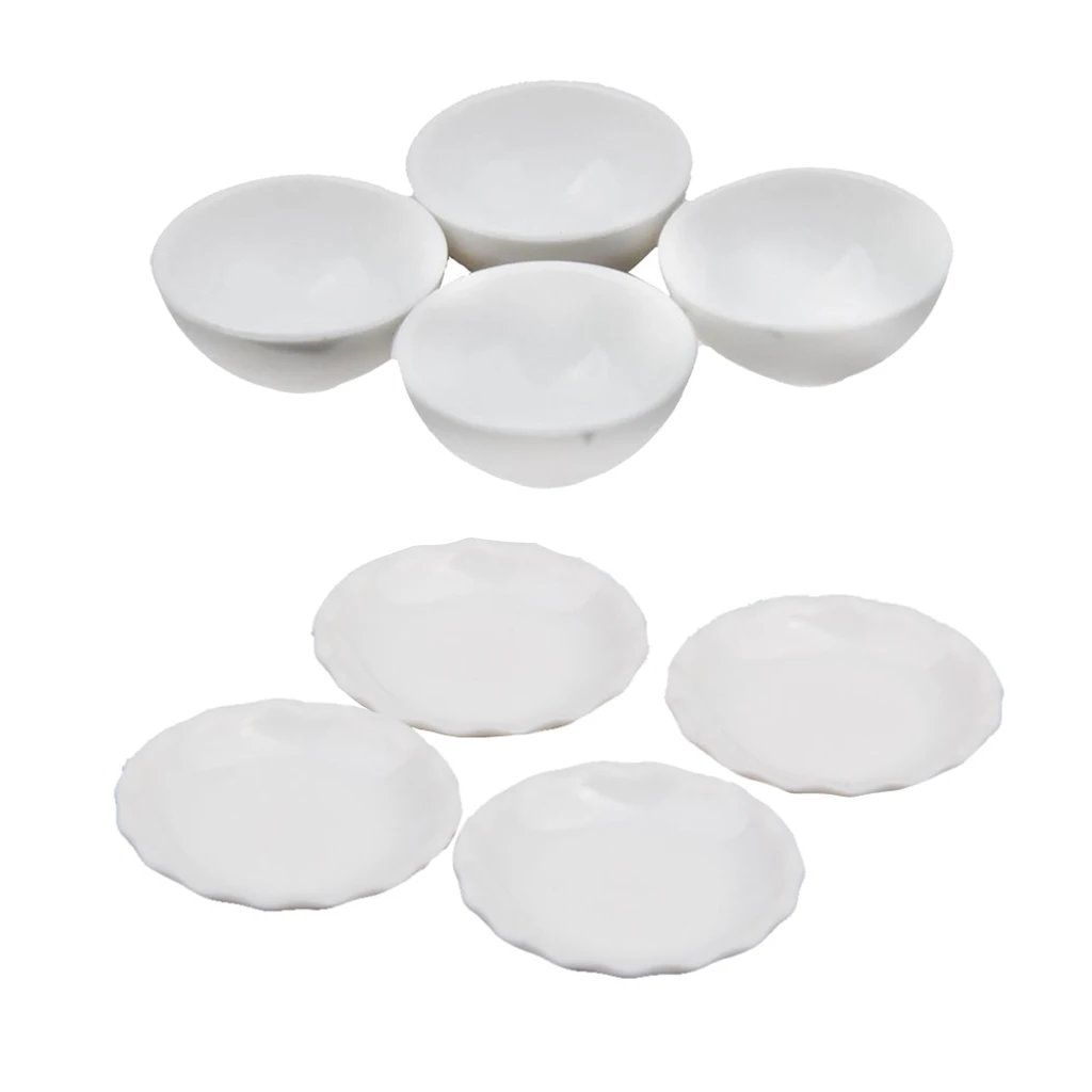 Set of 8pcs 1/12 Dollhouse Miniature White Bowls Dishes Plate Tableware Kit  with smooth surface  for your dollhouse