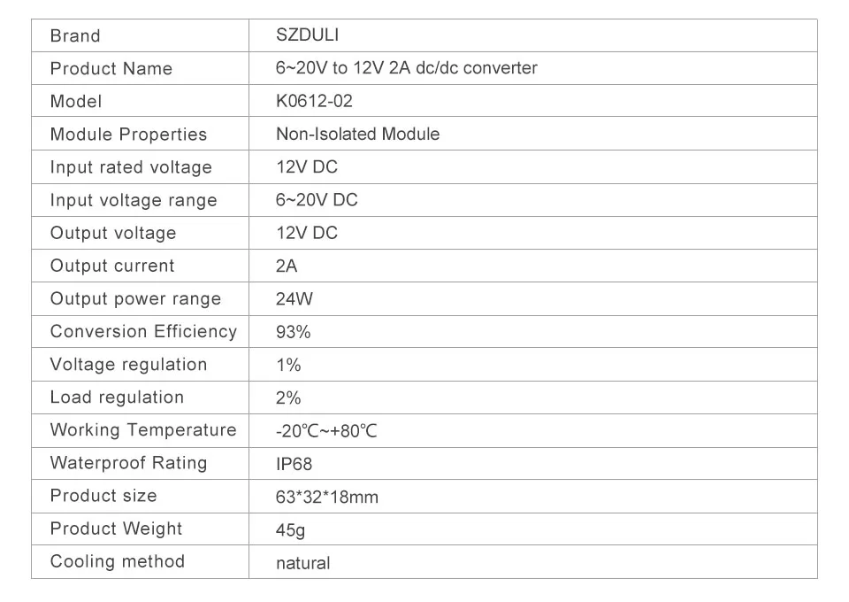 6-20V to 12V 2A automatic buck-boost voltage regulator module 6-20V to 12V 24W power transformer converter CE RoHS